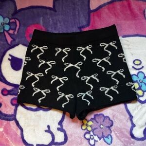 Black Shorts with White Bow Pattern